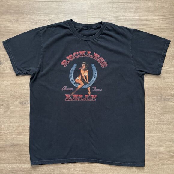 Vintage Y2K Reckless Kelly Austin Texas Band Tee Shirt Size L Black Pin Up Girl - Picture 7 of 7